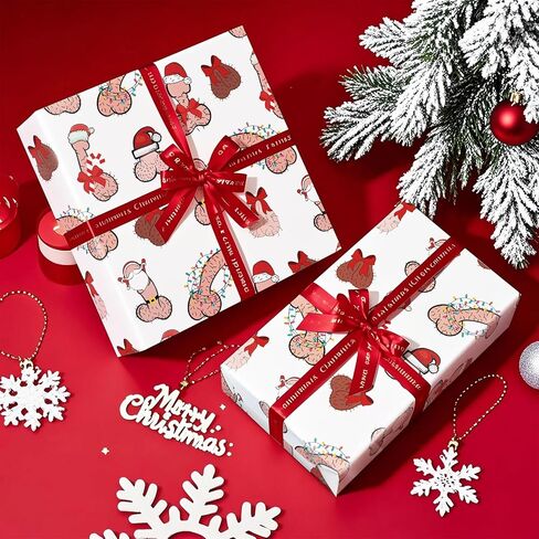 WRAPAHOLIC Funny Christmas Wrapping Paper - Mini Roll - 17 Inch x 16.5 Feet - Rude Adult Cheeky Finger Gesture and Merry Christmas Funny Wrapping Paper for Xmas Holiday, Party Celebration in Saudi Arabia