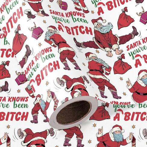 WRAPAHOLIC Funny Christmas Wrapping Paper - Mini Roll - 17 Inch x 16.5 Feet - Rude Adult Cheeky Finger Gesture and Merry Christmas Funny Wrapping Paper for Xmas Holiday, Party Celebration in Saudi Arabia