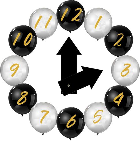 14 Pcs New Year Eve Party Decor Kit Wall Clock Countdown Balloons Set with Confetti Inside, Multicolor Numbers a Full Countdown Celebration Picture Ready Wall for Year End Decor Celebration in Saudi Arabia