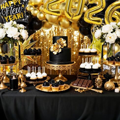 زينة رأس السنة الجديدة 2026 لوازم حفلات عشية مع قبعات نظارات بالونات قصاصات ذهبية سوداء 2026 عدد بالونات السنة الجديدة راية ذهبية هامش ستارة خلفية لديكورات ناي in Kuwait