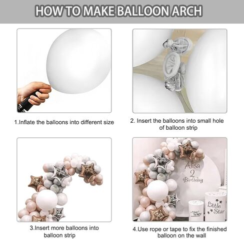 129 PCS Luxury Balloon Garland Kit – Gray, Pink & White Arch Set with Foil Star Balloons for Baby Shower, Birthday, and Party Decoration in Saudi Arabia