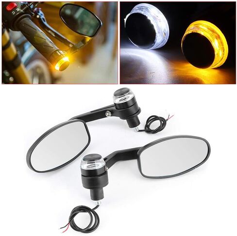 2Pcs 7/8in Motorcycle Rearview Mirror,Aluminum Handlebar End Rearview Mirrors with Turn Light Universal Motorcycle Parts in Saudi Arabia