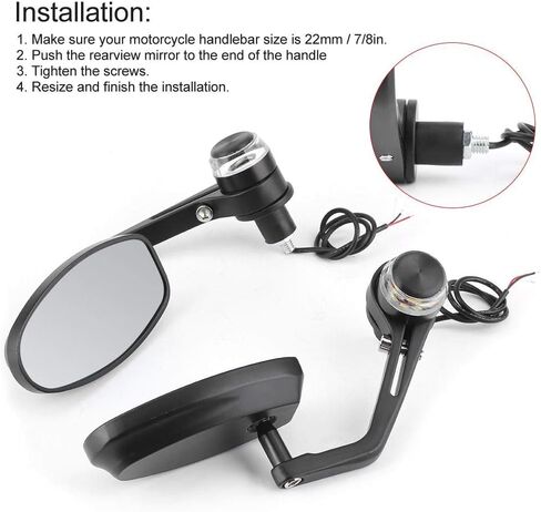 2Pcs 7/8in Motorcycle Rearview Mirror,Aluminum Handlebar End Rearview Mirrors with Turn Light Universal Motorcycle Parts in Saudi Arabia