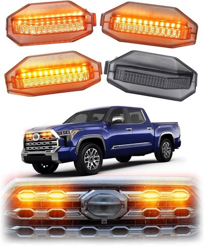 أضواء الشواية LED Snap-Fit لملحقات Toyota Tundra 2025 2024 2023 2022 Racing Raptor Lights 4 قطع OEM مجموعة قضبان الإضاءة الشبكية (أبيض، تناسب البلاتين فقط، إصدار 1794) in Kuwait