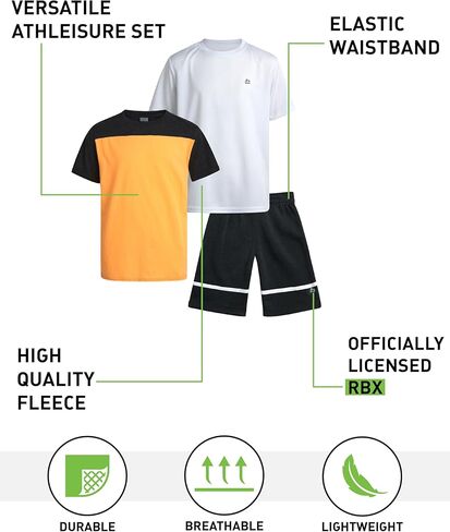 طقم شورت رياضي للأولاد من RBX - تي شيرت أداء مكون من 3 قطع وسروال قصير من الصوف - طقم ملابس رياضية للأطفال للأولاد (4-12) in Kuwait