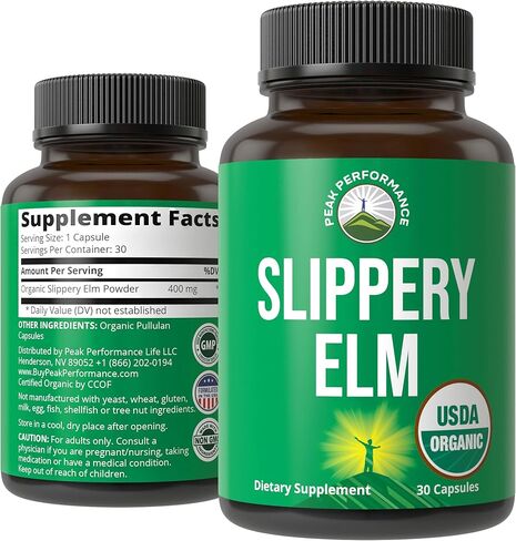 Slippery Elm Bark USDA Organic Vegan Liquid Drops. Extract with High Bioavailability For Women, Men, Kids. For Sore Throat, Irritated Stomach. Zero Sugar, Gluten Free, Tincture Supplement No Capsules in Kuwait