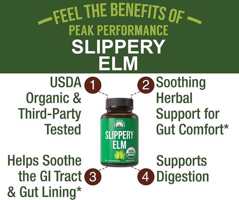 Slippery Elm Bark USDA Organic Vegan Liquid Drops. Extract with High Bioavailability For Women, Men, Kids. For Sore Throat, Irritated Stomach. Zero Sugar, Gluten Free, Tincture Supplement No Capsules in Kuwait