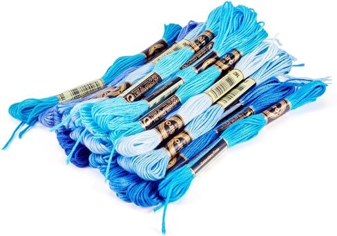 21 Bundles Polyester Embroidery Floss Cross Stitch Embroidery Thread Blue Stitch Threads Bulk 1mm Floss Thread for Summer Jewelry Making Bracelet Stitching Craft Supply in Saudi Arabia