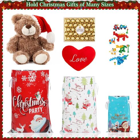 FYIN-HONG 12Pcs Christmas Gift Bags with Drawstring, Large Christmas Wrapping Bags with Tags, Assorted Sizes Small Medium Large Plastic Foil Holiday Gift Bags for Party Present Wrapping in Saudi Arabia
