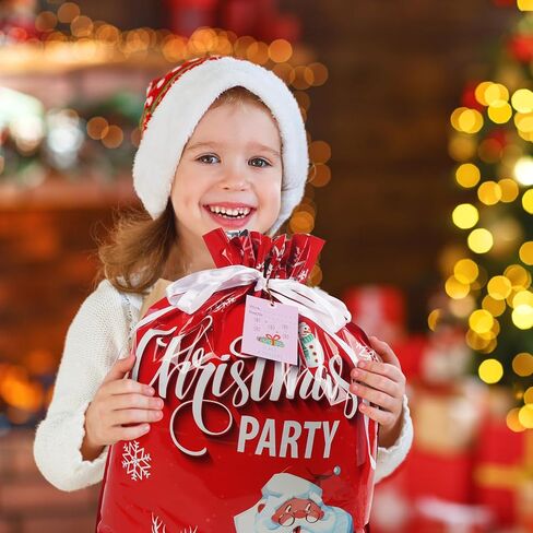 FYIN-HONG 12Pcs Christmas Gift Bags with Drawstring, Large Christmas Wrapping Bags with Tags, Assorted Sizes Small Medium Large Plastic Foil Holiday Gift Bags for Party Present Wrapping in Saudi Arabia