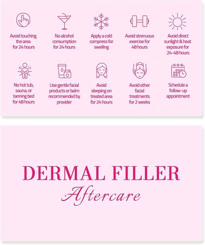 Dermal Filler Aftercare Cards – 100 Pack 2x3.5 Inch Business Card Size, Pink Dermal Filler Aftercare Instruction Cards for Medspa, Nurse Injector, and Aesthetic Clinic in Saudi Arabia