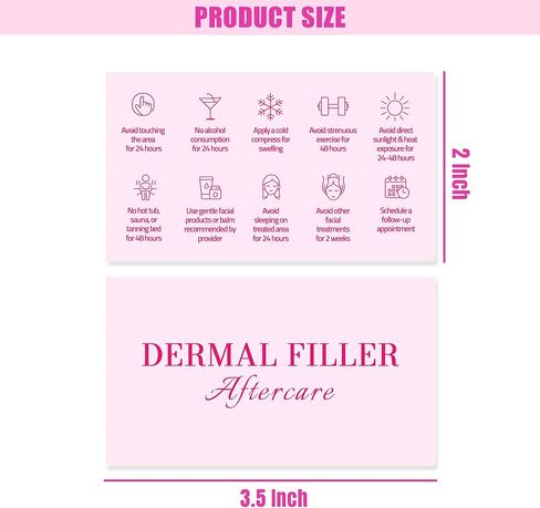 Dermal Filler Aftercare Cards – 100 Pack 2x3.5 Inch Business Card Size, Pink Dermal Filler Aftercare Instruction Cards for Medspa, Nurse Injector, and Aesthetic Clinic in Saudi Arabia