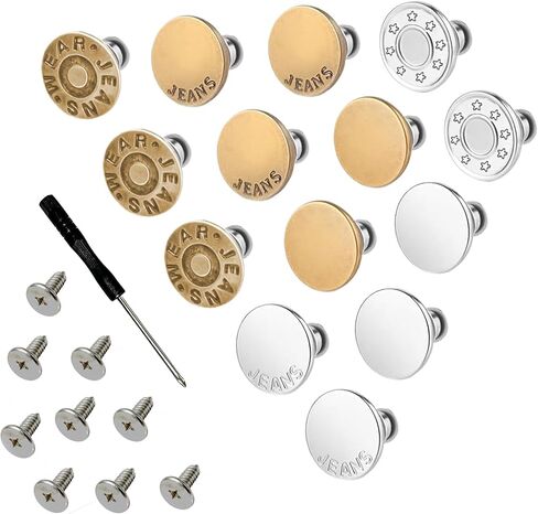 14 قطعة من أزرار الجينز الفضفاضة - أزرار بديلة قابلة لإعادة الاستخدام مقاس 17 مم، أزرار جينز معدنية قابلة للإزالة بدون خياطة بدون مسامير مع مفكات لملابس رعاة البقر والسترات والسراويل وإكسسوارات DIY (14) in Kuwait