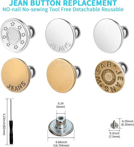 14 قطعة من أزرار الجينز الفضفاضة - أزرار بديلة قابلة لإعادة الاستخدام مقاس 17 مم، أزرار جينز معدنية قابلة للإزالة بدون خياطة بدون مسامير مع مفكات لملابس رعاة البقر والسترات والسراويل وإكسسوارات DIY (14) in Kuwait