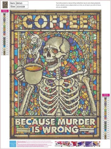 Skeleton Diamond Painting Kits for Adults Stained Glass with Coffee - 12x16 Inch Macabre Humor Art, Full Drill DIY Gothic Home Decor, Unique Gift for Halloween, Birthday & Relaxation in Saudi Arabia