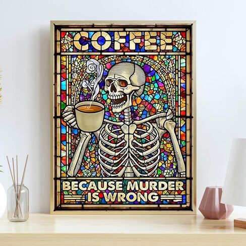 Skeleton Diamond Painting Kits for Adults Stained Glass with Coffee - 12x16 Inch Macabre Humor Art, Full Drill DIY Gothic Home Decor, Unique Gift for Halloween, Birthday & Relaxation in Saudi Arabia