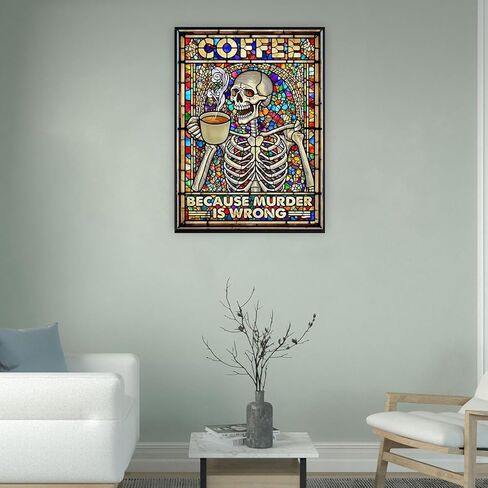 Skeleton Diamond Painting Kits for Adults Stained Glass with Coffee - 12x16 Inch Macabre Humor Art, Full Drill DIY Gothic Home Decor, Unique Gift for Halloween, Birthday & Relaxation in Saudi Arabia