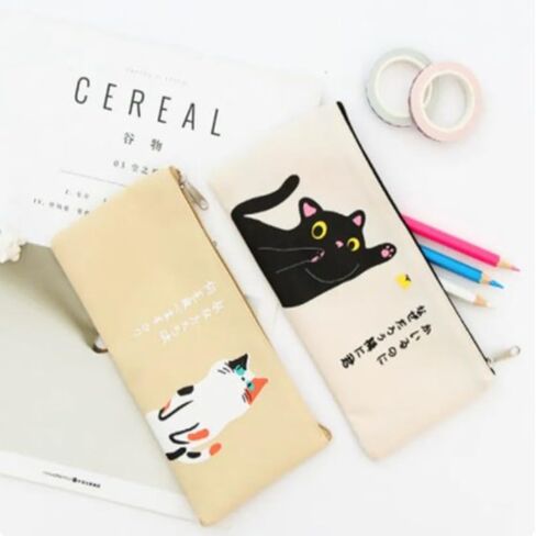 Large Capacity Oxford Cloth Pen Bag Canvas Pencil Case Cute Cartoon Cat Pencil Bag Pen Pencil Eraser Storage Bag in Saudi Arabia