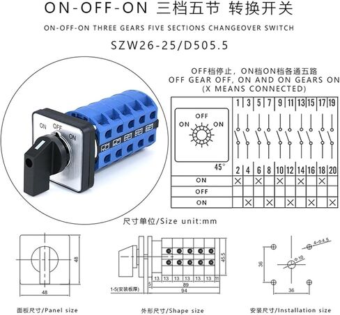 SZW26/LW26-25 25A 5NO+5NC 5 Poles Screws 660V External Changeover Rotary Knob Switch 48x48mm Panel in Saudi Arabia