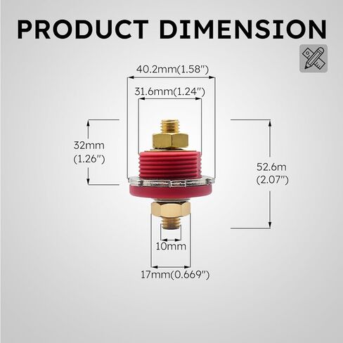 Red 3/8" Thru Panel Battery Terminal Connector, 250A Battery Bulkhead Connector for Car RV Truck Yacht Ship Racing Car Farm Vehicle in Saudi Arabia