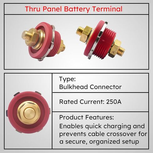 Red 3/8" Thru Panel Battery Terminal Connector, 250A Battery Bulkhead Connector for Car RV Truck Yacht Ship Racing Car Farm Vehicle in Saudi Arabia