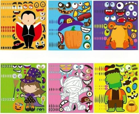 14Pcs Make Your Own Halloween Stickers, Party Activities Supplies Pumpkin Mummie Zombie Witche Monster Vampire Party Favors in Saudi Arabia
