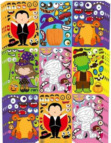 14Pcs Make Your Own Halloween Stickers, Party Activities Supplies Pumpkin Mummie Zombie Witche Monster Vampire Party Favors in Saudi Arabia