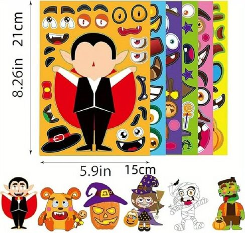 14Pcs Make Your Own Halloween Stickers, Party Activities Supplies Pumpkin Mummie Zombie Witche Monster Vampire Party Favors in Saudi Arabia