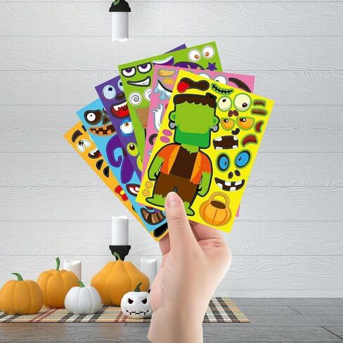 14Pcs Make Your Own Halloween Stickers, Party Activities Supplies Pumpkin Mummie Zombie Witche Monster Vampire Party Favors in Saudi Arabia