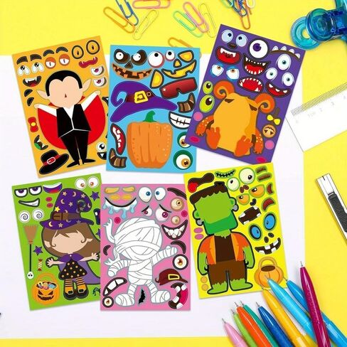 14Pcs Make Your Own Halloween Stickers, Party Activities Supplies Pumpkin Mummie Zombie Witche Monster Vampire Party Favors in Saudi Arabia