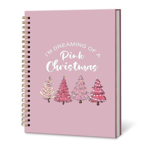 DILSJ Pink Christmas Notebook Journal, Preppy Pink Xmas Tree Journals Notebooks, Christmas Office Gifts, Preppy Girly Office Supplies Hardcover Spiral Notebook Journal, 5.5x8.3 Inch in Saudi Arabia