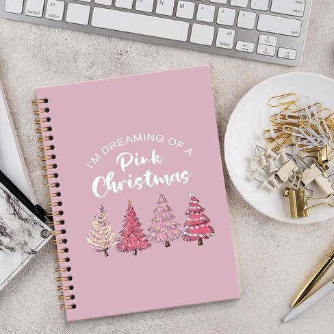 DILSJ Pink Christmas Notebook Journal, Preppy Pink Xmas Tree Journals Notebooks, Christmas Office Gifts, Preppy Girly Office Supplies Hardcover Spiral Notebook Journal, 5.5x8.3 Inch in Saudi Arabia