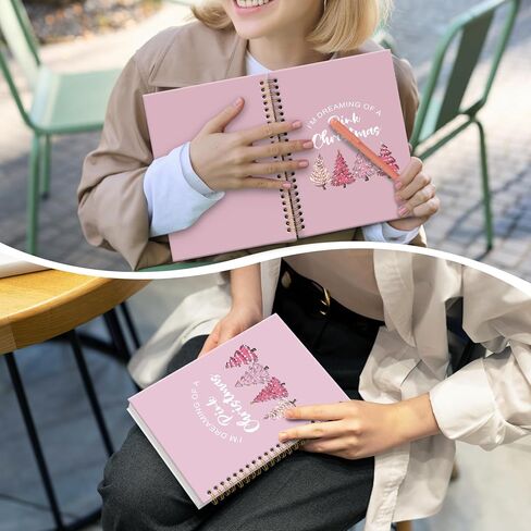 DILSJ Pink Christmas Notebook Journal, Preppy Pink Xmas Tree Journals Notebooks, Christmas Office Gifts, Preppy Girly Office Supplies Hardcover Spiral Notebook Journal, 5.5x8.3 Inch in Saudi Arabia