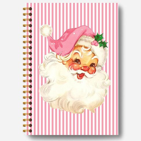 Guymn Pink Christmas Santa Notebook, Preppy Santa Xmas Journal, Pink and White Striped Christmas Hardcover Spiral Notebooks Journals, 5.5x8.3 Inch in Saudi Arabia
