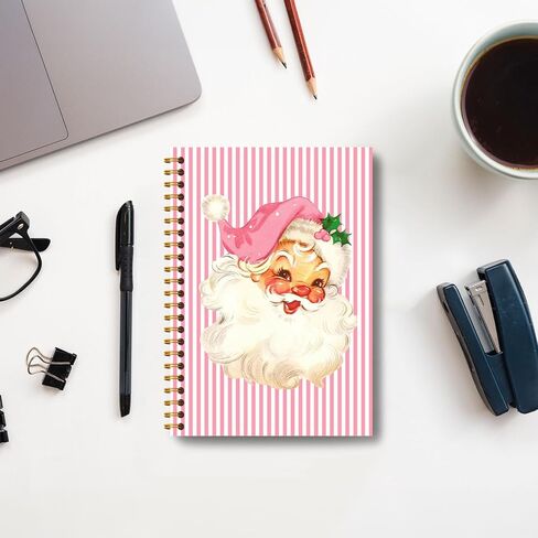 Guymn Pink Christmas Santa Notebook, Preppy Santa Xmas Journal, Pink and White Striped Christmas Hardcover Spiral Notebooks Journals, 5.5x8.3 Inch in Saudi Arabia