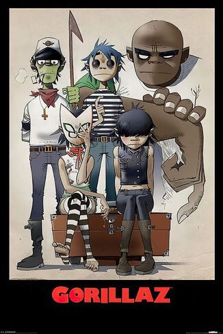 ملصق توقف على الإنترنت Gorillaz - ملصق موسيقي (All Here - The Gang - الشخصيات الكوميدية) (الحجم: 24 بوصة × 36 بوصة) in Saudi Arabia