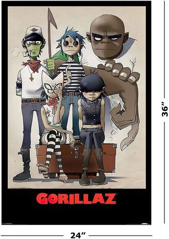 ملصق توقف على الإنترنت Gorillaz - ملصق موسيقي (All Here - The Gang - الشخصيات الكوميدية) (الحجم: 24 بوصة × 36 بوصة) in Saudi Arabia