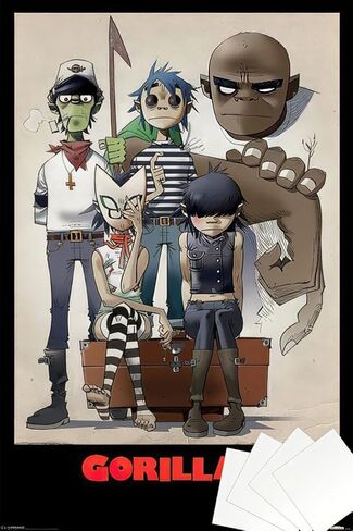 ملصق توقف على الإنترنت Gorillaz - ملصق موسيقي (All Here - The Gang - الشخصيات الكوميدية) (الحجم: 24 بوصة × 36 بوصة) in Saudi Arabia