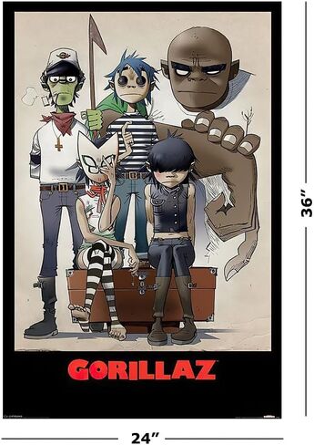 ملصق توقف على الإنترنت Gorillaz - ملصق موسيقي (All Here - The Gang - الشخصيات الكوميدية) (الحجم: 24 بوصة × 36 بوصة) in Saudi Arabia