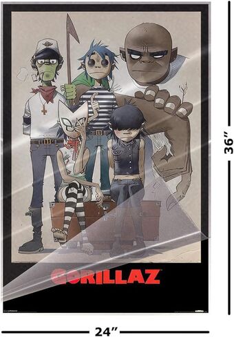 ملصق توقف على الإنترنت Gorillaz - ملصق موسيقي (All Here - The Gang - الشخصيات الكوميدية) (الحجم: 24 بوصة × 36 بوصة) in Saudi Arabia
