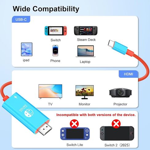 USB C to HDMI Adapter Cable Compatible with Nintendo Switch, Type-C to HDMI Conversion Cable Replaces The Switch Docking Station for TV Projection Screen, Nintendo Switch OLED Dock in Kuwait