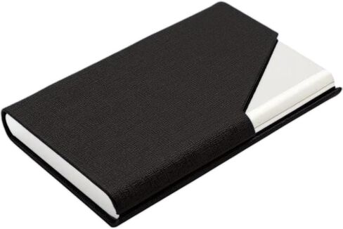 Business Card Holder, PU Leather Business Card Case Pocket Card Holders for Men or Women, Metal Slim Name Card Holder RFID Blocking Business Card Carrier with Magnetic Closure, Black in Saudi Arabia