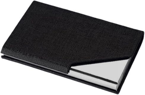 Business Card Holder, PU Leather Business Card Case Pocket Card Holders for Men or Women, Metal Slim Name Card Holder RFID Blocking Business Card Carrier with Magnetic Closure, Black in Saudi Arabia