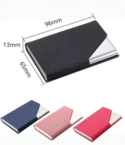 Business Card Holder, PU Leather Business Card Case Pocket Card Holders for Men or Women, Metal Slim Name Card Holder RFID Blocking Business Card Carrier with Magnetic Closure, Black in Saudi Arabia