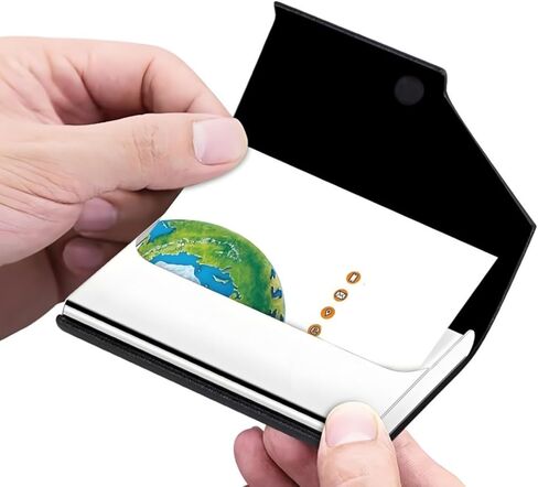Business Card Holder, PU Leather Business Card Case Pocket Card Holders for Men or Women, Metal Slim Name Card Holder RFID Blocking Business Card Carrier with Magnetic Closure, Black in Saudi Arabia