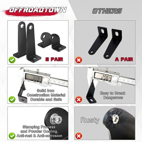 OFFROADTOWN LED Light Bar Side Mounting Brackets Universal Mounts Kit for Straight or Curved LED Light Bar Side-Mounted L-Shape for 6 inch up to 54 inch (Pack of 2) in Saudi Arabia