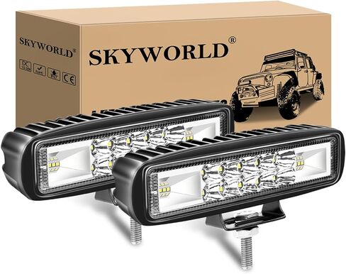 SKYWORLD 2PCS 6 inch 24W Led Work Light Bar, Spot Flood Combo Beam LED Bar Lights Off Road Driving Lights Fog Lamp 12V 24V Waterproof for Car Truck Tractor SUV ATV 4x4 4WD Boat, 6000K White in Saudi Arabia