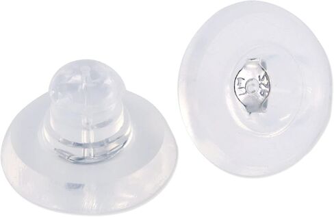 Real 14K Gold Hypoallergenic Safe All Day Comfort Soft Clear Skin Friendly Silicone Slider Earring Backs - Disk Shape - 14K White Gold (Sold by The Pair) in Saudi Arabia
