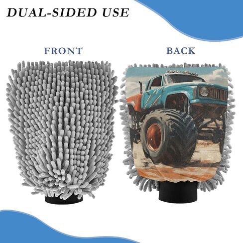 AIXIWAWA Car Wash Mitt Washing Glove Scratch Free Water Absorbent 2 Pack Large Off Road Monster Truck Print in Saudi Arabia
