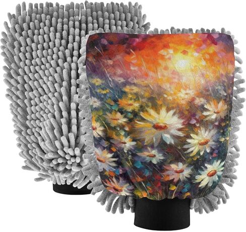 AIXIWAWA Car Wash Mitt Washing Glove Scratch Free Water Absorbent 2 Pack Large Blooming Wildflowers Print in Saudi Arabia